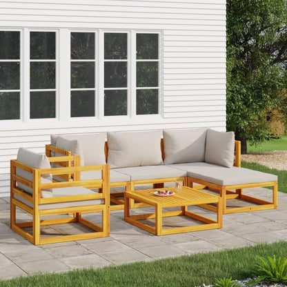 6-Delige Loungeset Met Lichtgrijze Kussens Massief Hout Lichtgrijs 2x corner + middle + chair + footrest + table