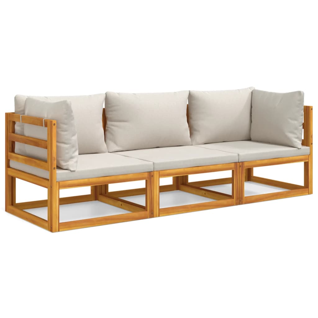 3-Delige Loungeset Met Lichtgrijze Kussens Massief Hout Lichtgrijs 2x hoek + midden