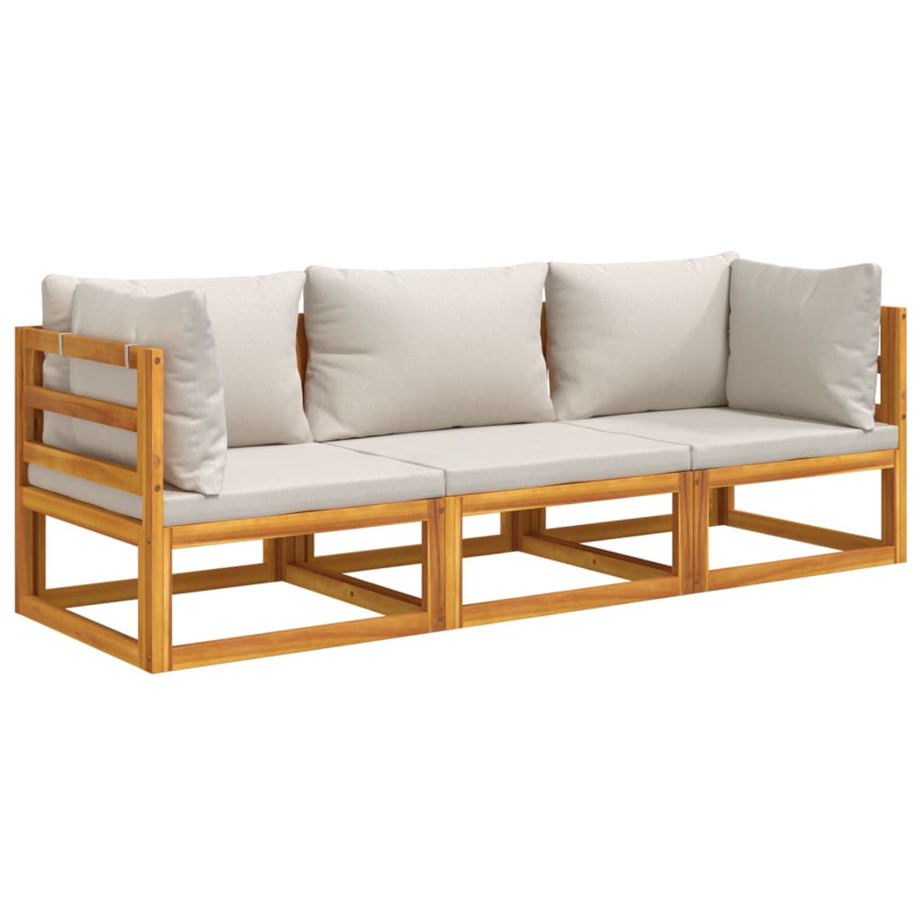3-Delige Loungeset Met Lichtgrijze Kussens Massief Hout Lichtgrijs 2x hoek + midden