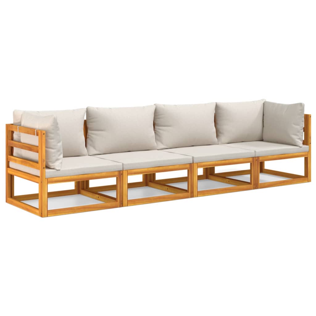 4-Delige Loungeset Met Lichtgrijze Kussens Massief Hout Lichtgrijs 2x hoek + 2x midden