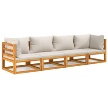 4-Delige Loungeset Met Lichtgrijze Kussens Massief Hout Lichtgrijs 2x hoek + 2x midden
