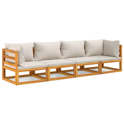 4-Delige Loungeset Met Lichtgrijze Kussens Massief Hout Lichtgrijs 2x hoek + 2x midden