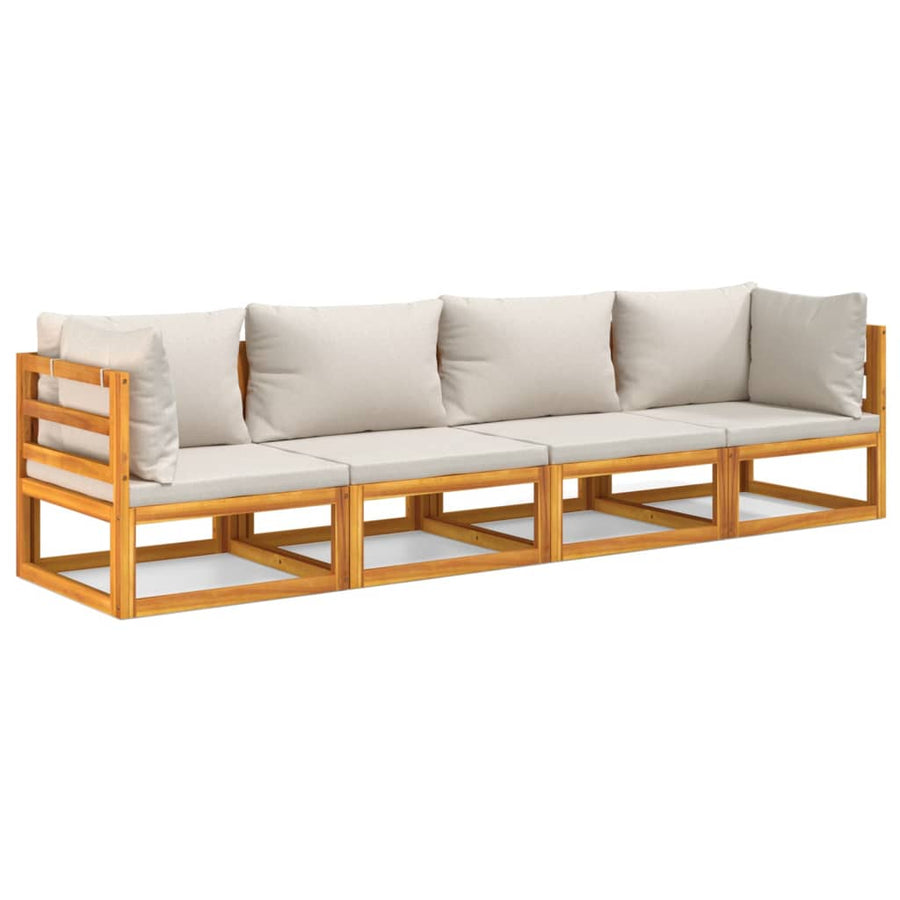4-Delige Loungeset Met Lichtgrijze Kussens Massief Hout Lichtgrijs 2x hoek + 2x midden