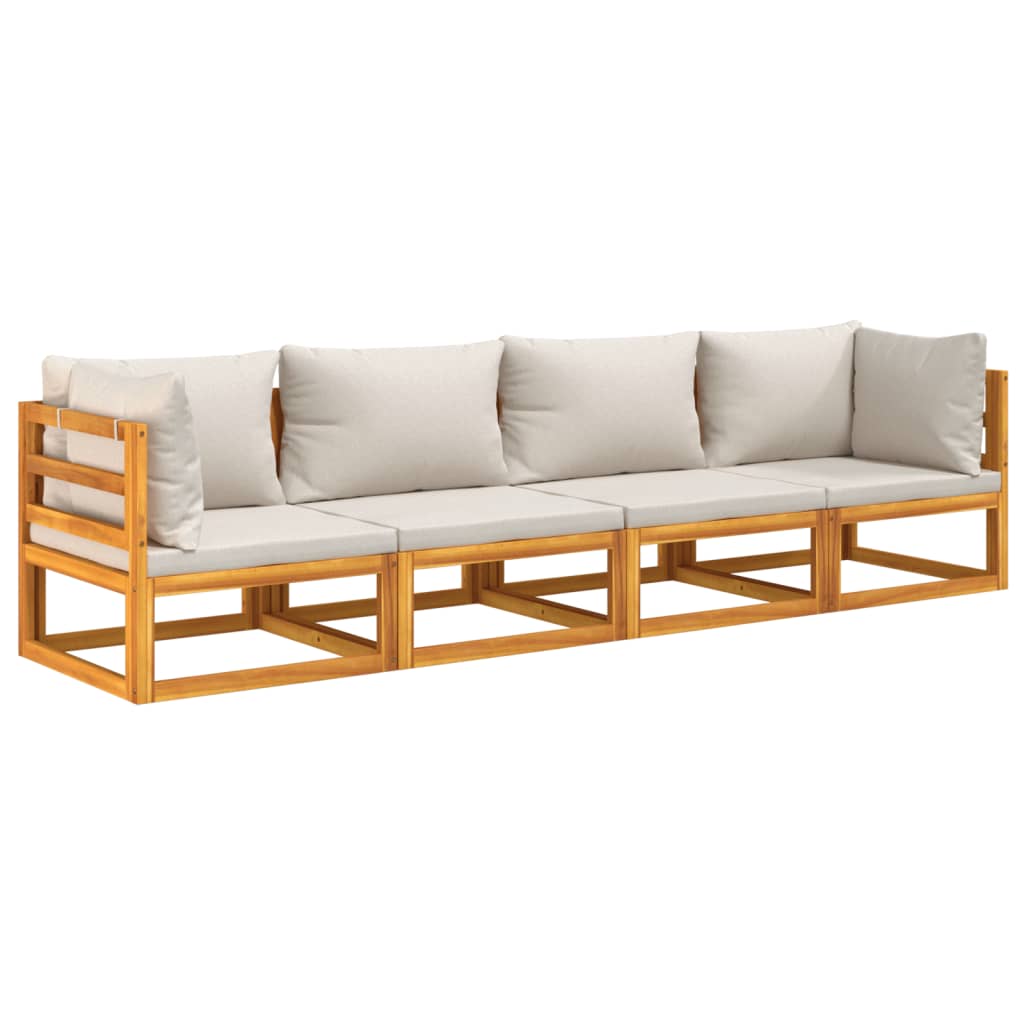 4-Delige Loungeset Met Lichtgrijze Kussens Massief Hout Lichtgrijs 2x hoek + 2x midden