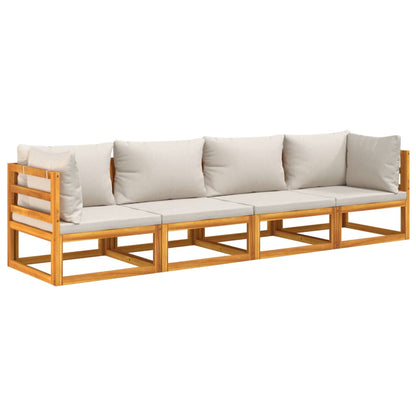 4-Delige Loungeset Met Lichtgrijze Kussens Massief Hout Lichtgrijs 2x hoek + 2x midden
