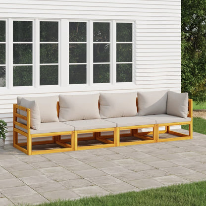 4-Delige Loungeset Met Lichtgrijze Kussens Massief Hout Lichtgrijs 2x hoek + 2x midden