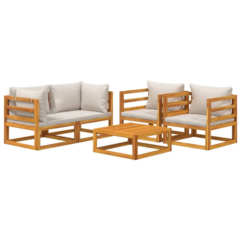 5-Delige Loungeset Met Lichtgrijze Kussens Massief Hout Lichtgrijs 2x corner + 2x chair + table