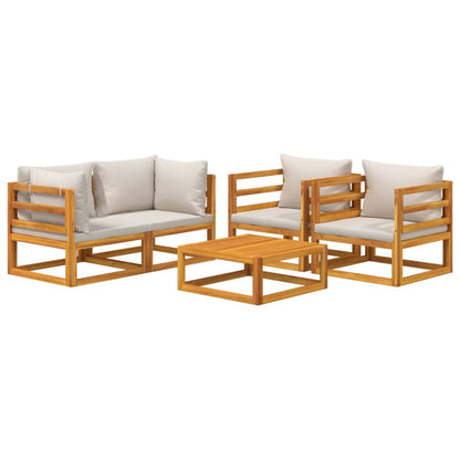 5-Delige Loungeset Met Lichtgrijze Kussens Massief Hout Lichtgrijs 2x corner + 2x chair + table
