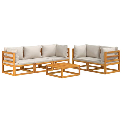 6-Delige Loungeset Met Lichtgrijze Kussens Massief Hout Lichtgrijs 4x hoek + midden + Tafel