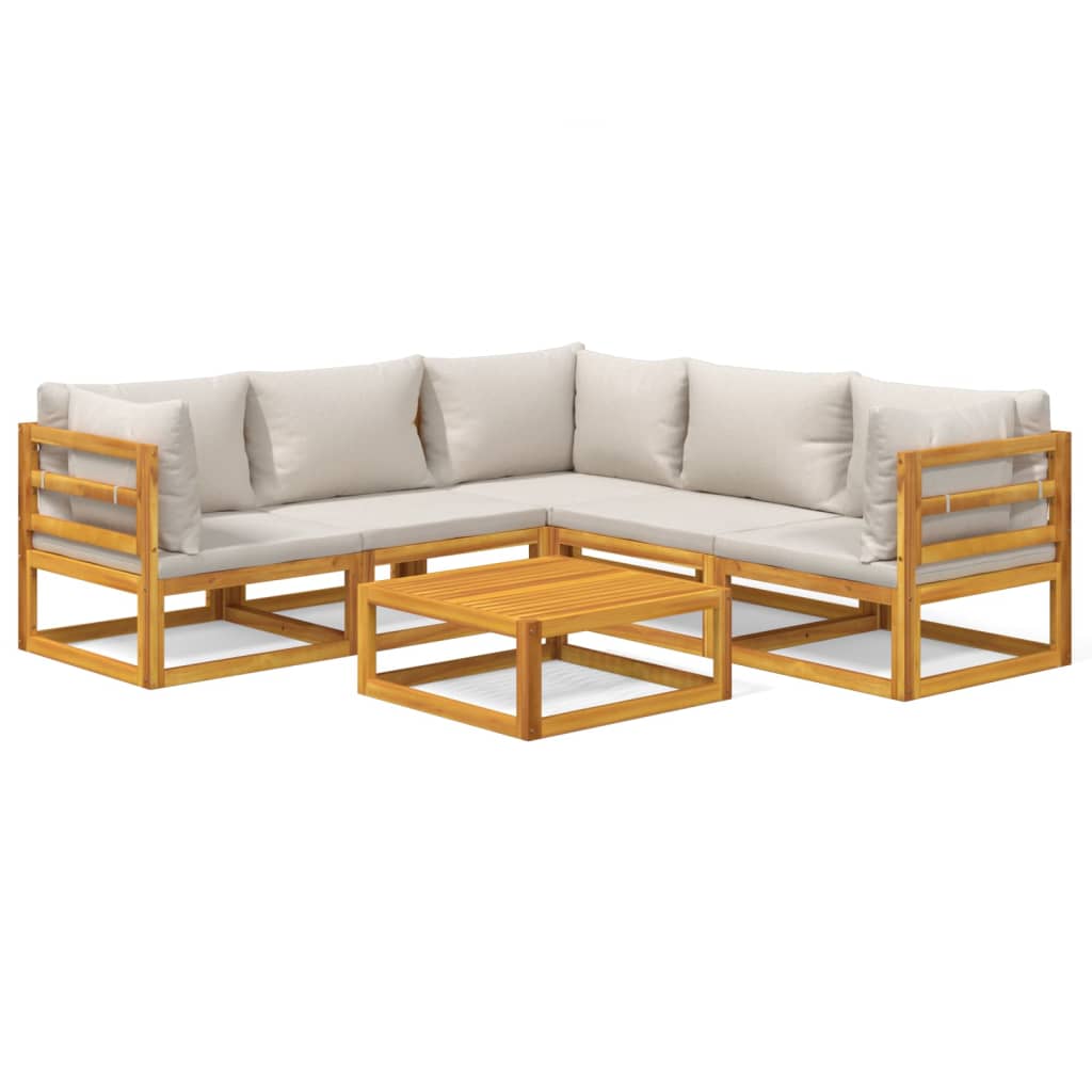 6-Delige Loungeset Met Lichtgrijze Kussens Massief Hout Lichtgrijs 3x hoek + 2x midden + Tafel