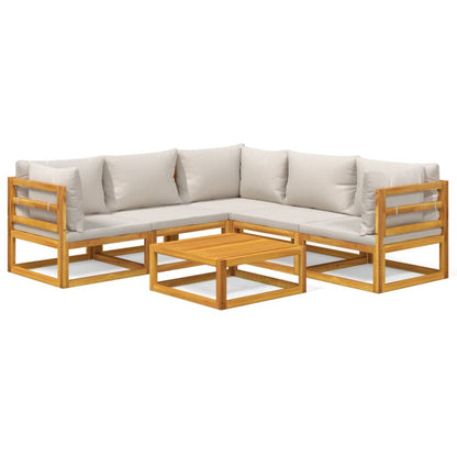 6-Delige Loungeset Met Lichtgrijze Kussens Massief Hout Lichtgrijs 3x hoek + 2x midden + Tafel