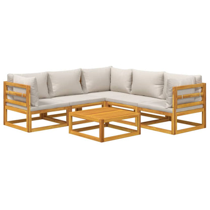 6-Delige Loungeset Met Lichtgrijze Kussens Massief Hout Lichtgrijs 3x hoek + 2x midden + Tafel