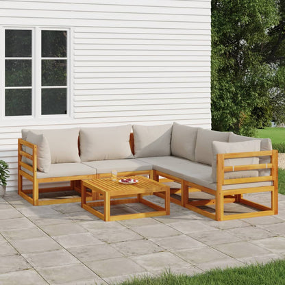 6-Delige Loungeset Met Lichtgrijze Kussens Massief Hout Lichtgrijs 3x hoek + 2x midden + Tafel