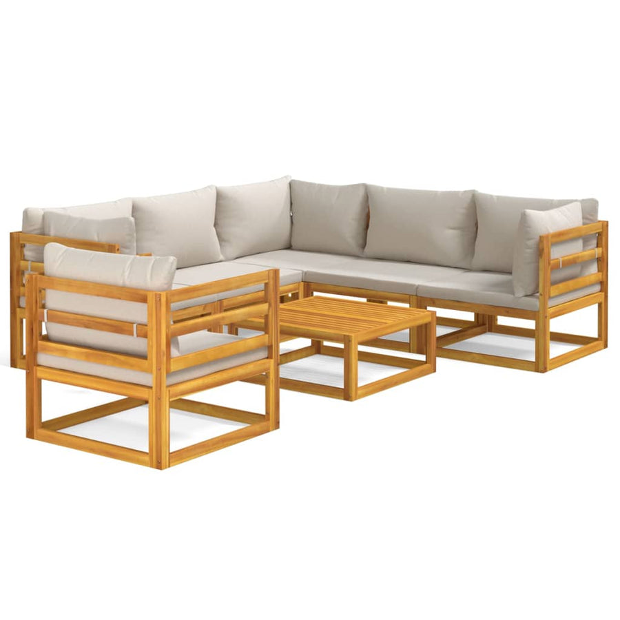 7-Delige Loungeset Met Lichtgrijze Kussens Massief Hout Lichtgrijs 3x corner + 2x middle + chair + table