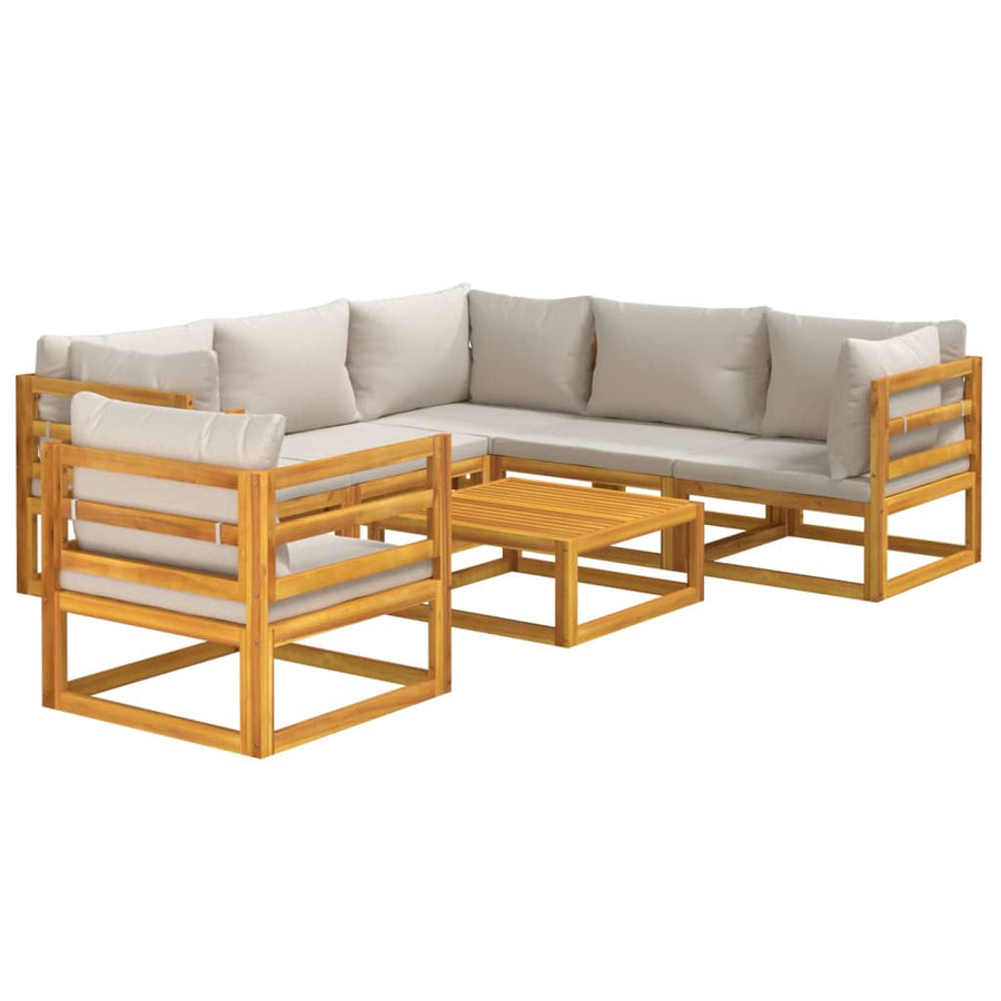 7-Delige Loungeset Met Lichtgrijze Kussens Massief Hout Lichtgrijs 3x corner + 2x middle + chair + table