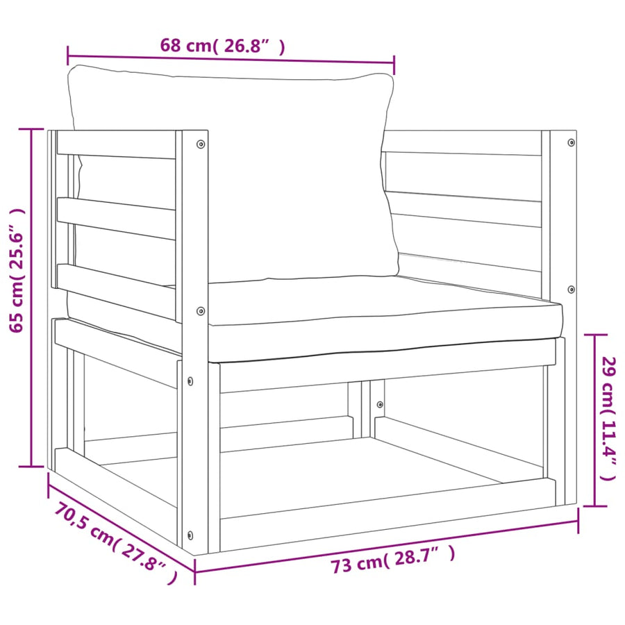 7-Delige Loungeset Met Lichtgrijze Kussens Massief Hout Lichtgrijs 3x corner + 2x middle + chair + table