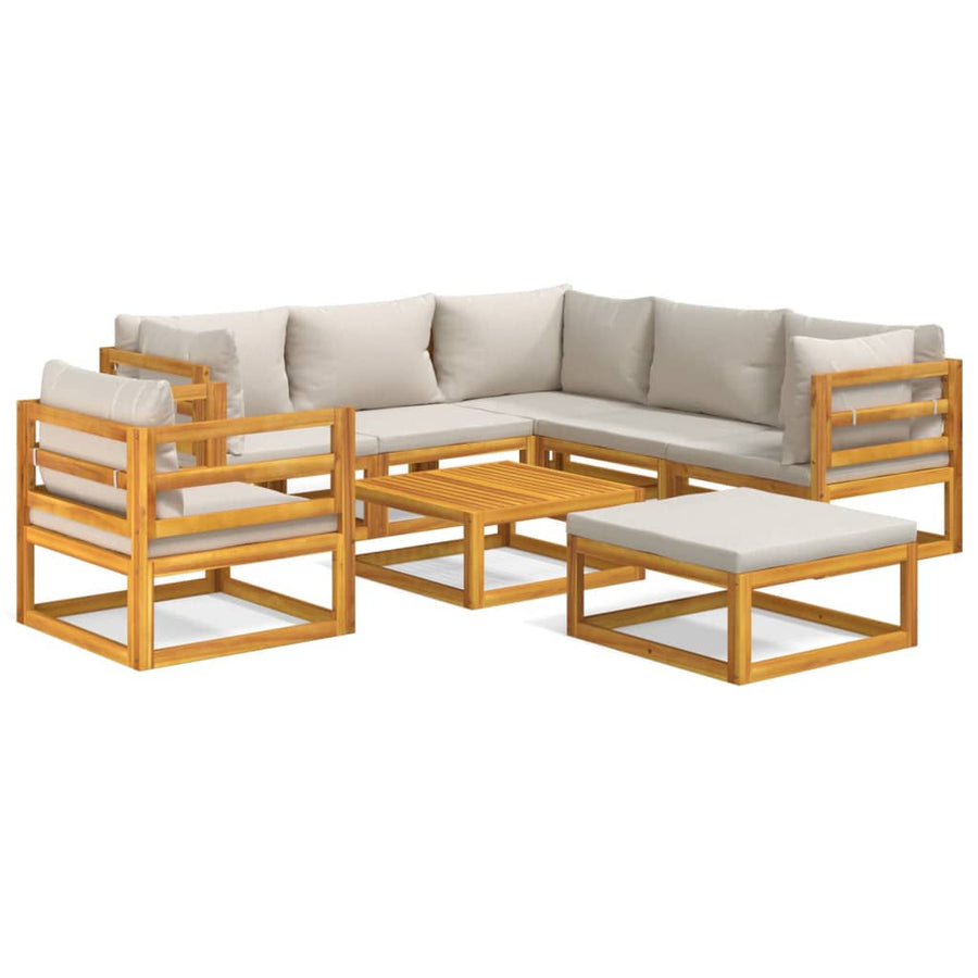 8-Delige Loungeset Met Lichtgrijze Kussens Massief Hout Lichtgrijs 3x corner + 2x middle + chair + footrest