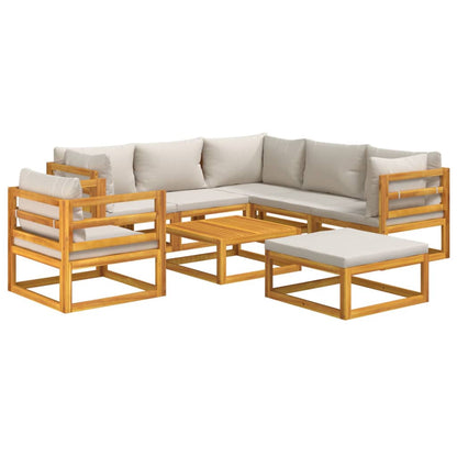 8-Delige Loungeset Met Lichtgrijze Kussens Massief Hout Lichtgrijs 3x corner + 2x middle + chair + footrest