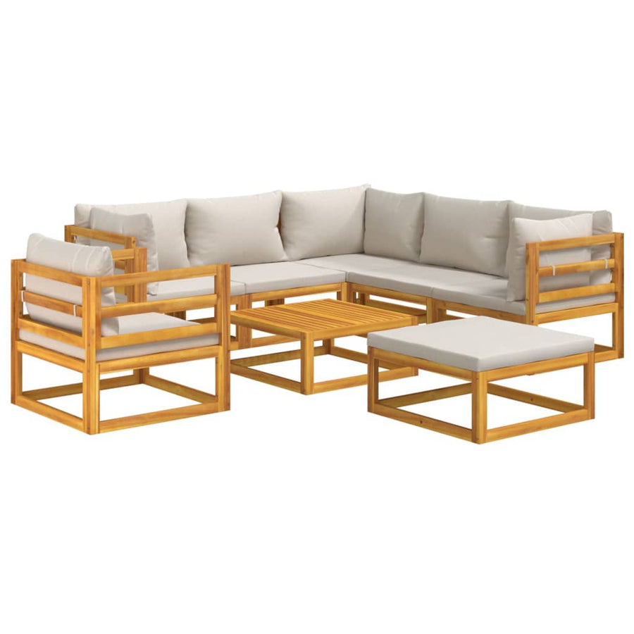 8-Delige Loungeset Met Lichtgrijze Kussens Massief Hout Lichtgrijs 3x corner + 2x middle + chair + footrest