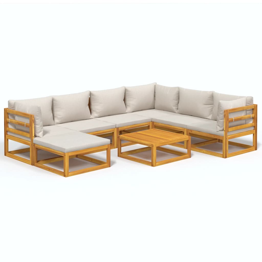 8-Delige Loungeset Met Lichtgrijze Kussens Massief Hout Lichtgrijs 3x hoek + 3x midden + voetensteun + Tafel