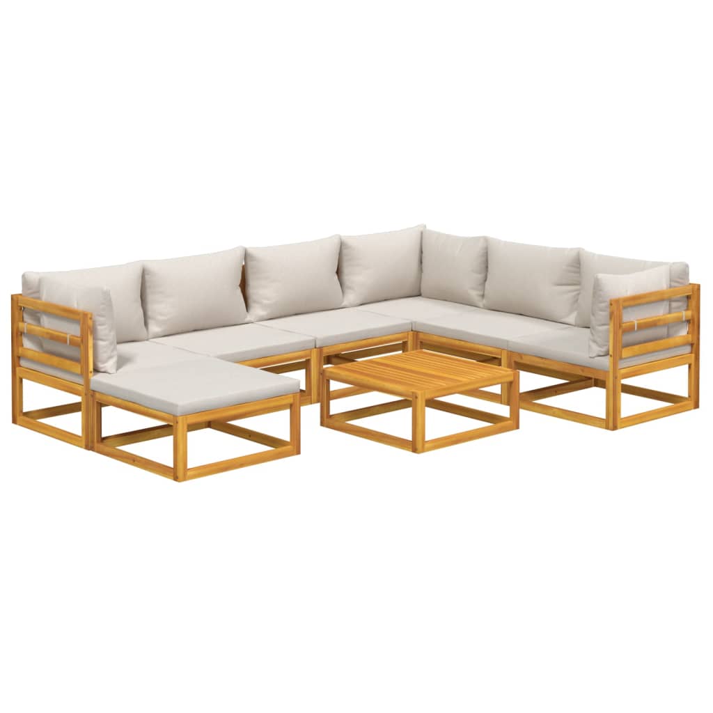 8-Delige Loungeset Met Lichtgrijze Kussens Massief Hout Lichtgrijs 3x hoek + 3x midden + voetensteun + Tafel