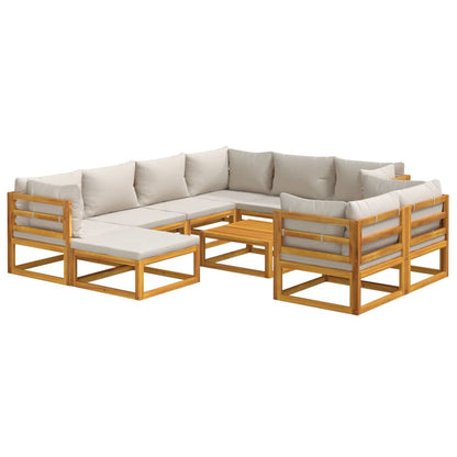 0-Delige Loungeset Met Lichtgrijze Kussens Massief Hout Lichtgrijs 5x hoek + 3x midden + voetensteun + Tafel
