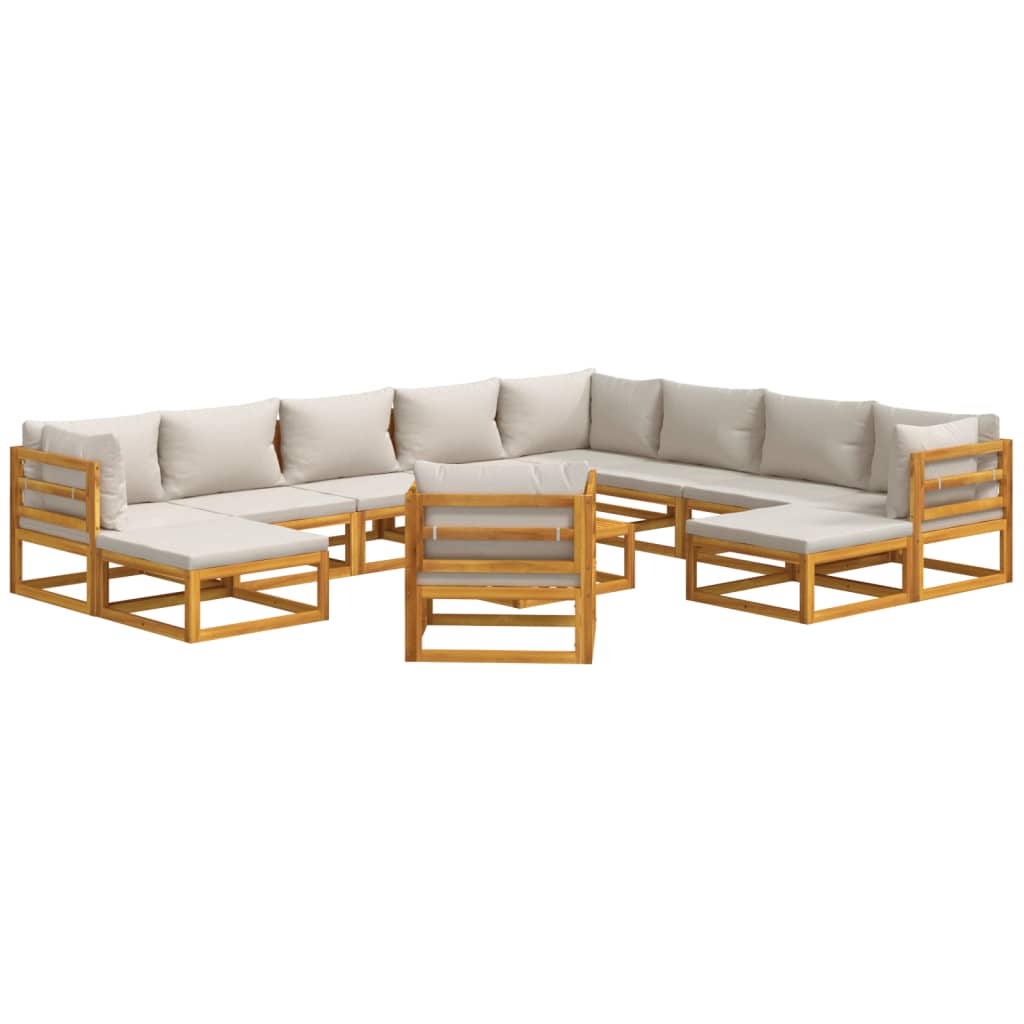 2-Delige Loungeset Met Lichtgrijze Kussens Massief Hout Lichtgrijs 3x corner + 5x middle + chair + 2x footrest + table