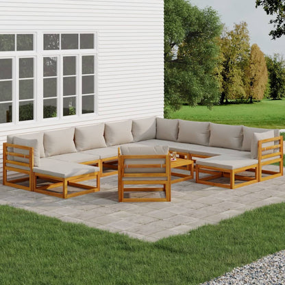 2-Delige Loungeset Met Lichtgrijze Kussens Massief Hout Lichtgrijs 3x corner + 5x middle + chair + 2x footrest + table