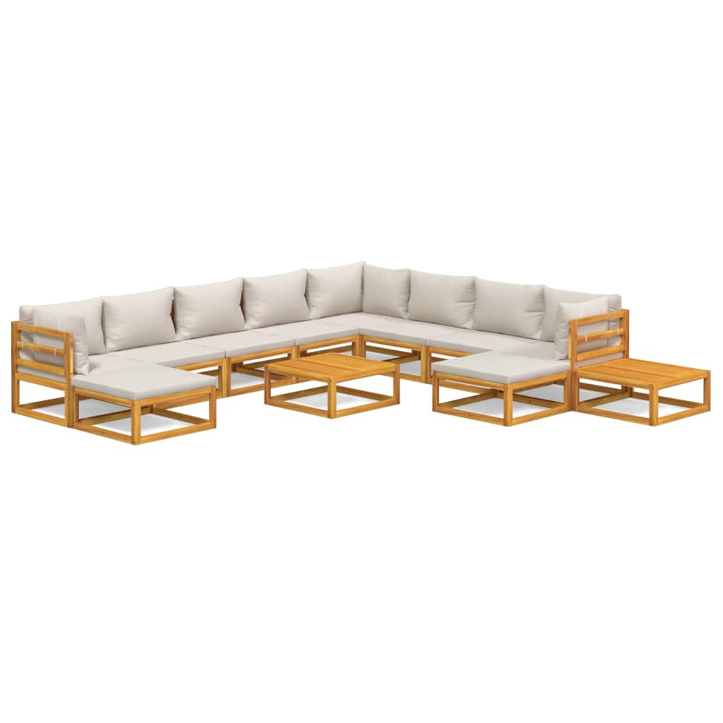 2-Delige Loungeset Met Lichtgrijze Kussens Massief Hout Lichtgrijs 3x hoek + 5x midden + 2x voetensteun + 2x Tafel