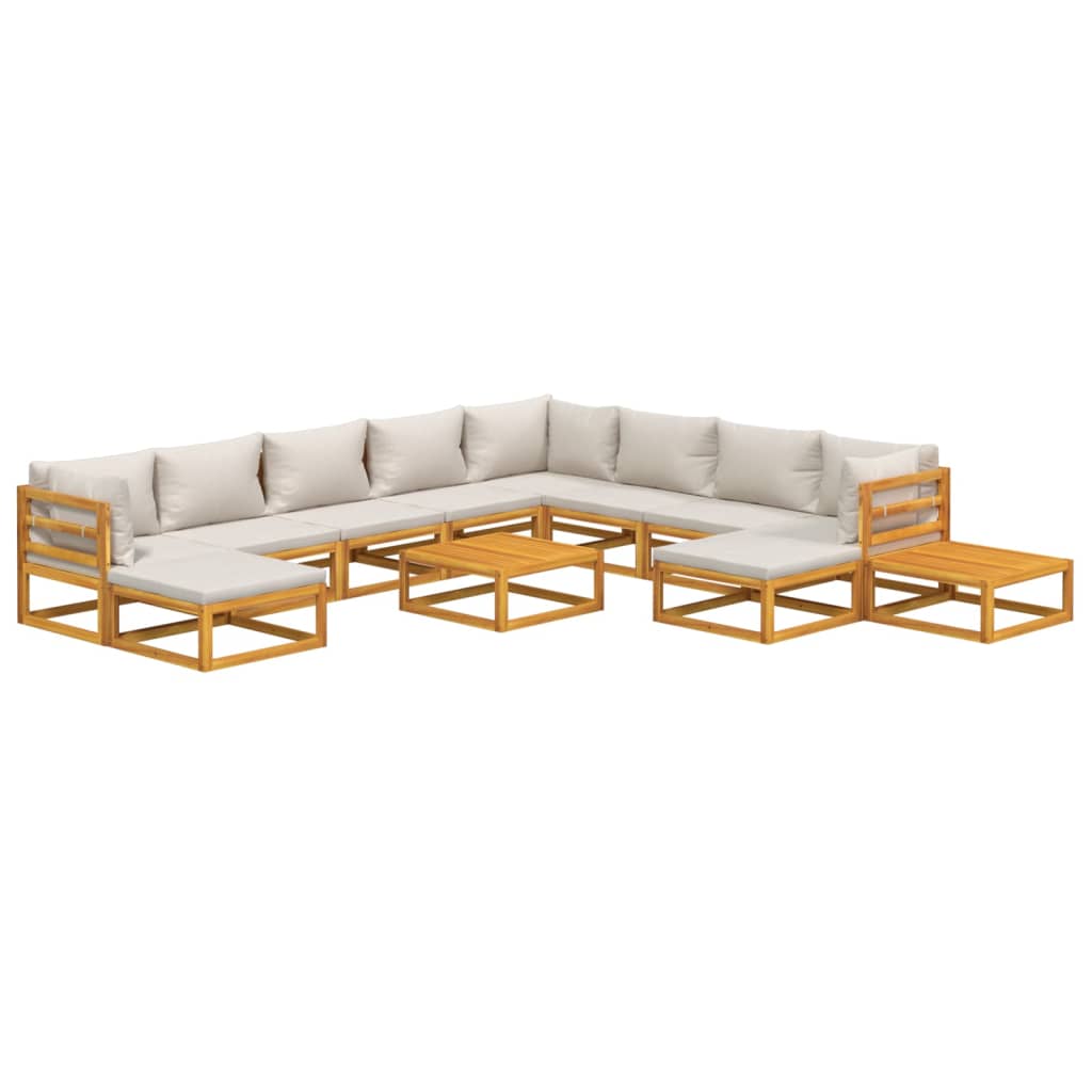 2-Delige Loungeset Met Lichtgrijze Kussens Massief Hout Lichtgrijs 3x hoek + 5x midden + 2x voetensteun + 2x Tafel