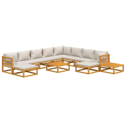 2-Delige Loungeset Met Lichtgrijze Kussens Massief Hout Lichtgrijs 3x hoek + 5x midden + 2x voetensteun + 2x Tafel