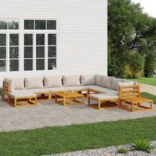 2-Delige Loungeset Met Lichtgrijze Kussens Massief Hout Lichtgrijs 3x hoek + 5x midden + 2x voetensteun + 2x Tafel