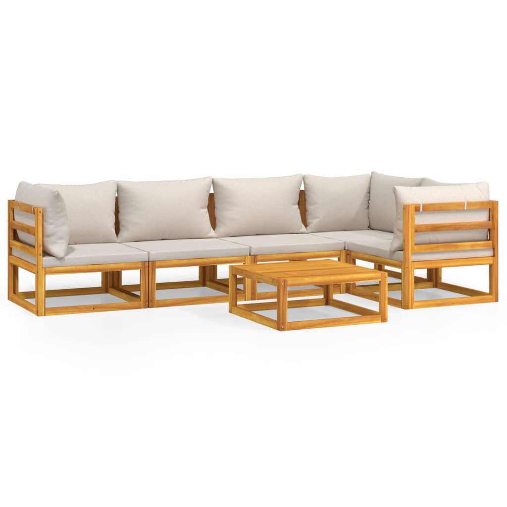 6-Delige Loungeset Met Lichtgrijze Kussens Massief Hout Lichtgrijs 3x corner + table + 2x middle