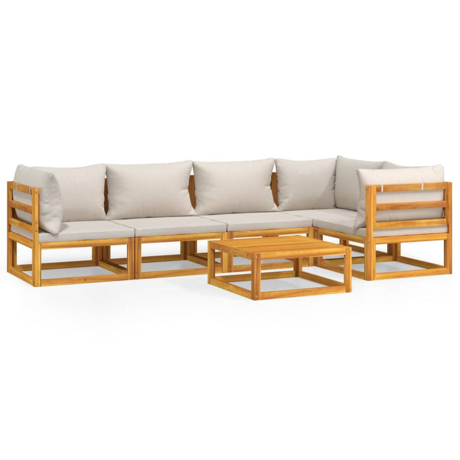 6-Delige Loungeset Met Lichtgrijze Kussens Massief Hout Lichtgrijs 3x corner + table + 2x middle