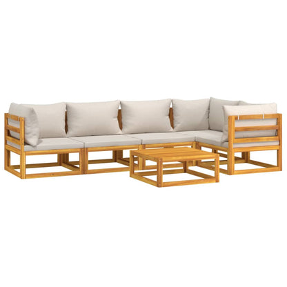 6-Delige Loungeset Met Lichtgrijze Kussens Massief Hout Lichtgrijs 3x corner + table + 2x middle