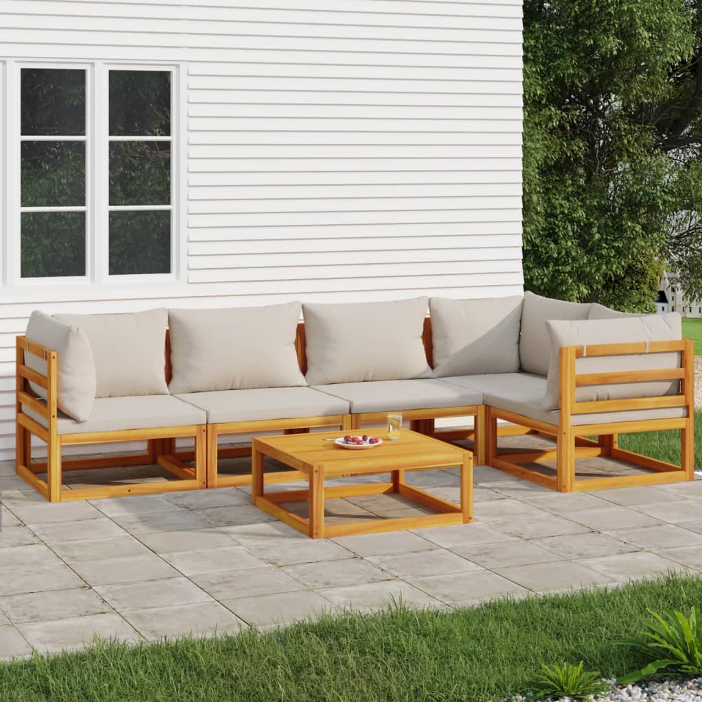 6-Delige Loungeset Met Lichtgrijze Kussens Massief Hout Lichtgrijs 3x corner + table + 2x middle