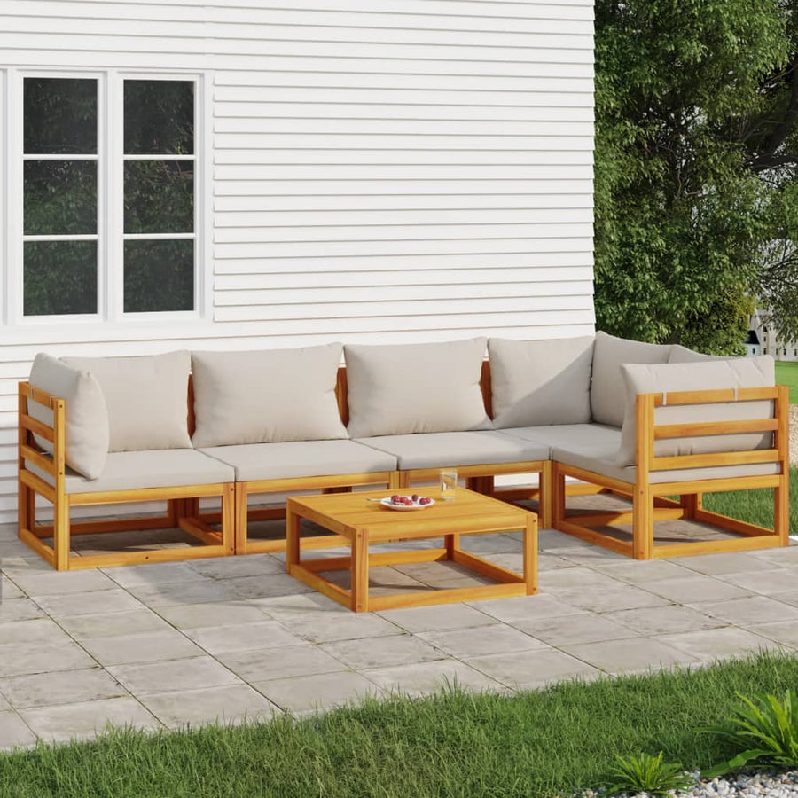 6-Delige Loungeset Met Lichtgrijze Kussens Massief Hout Lichtgrijs 3x corner + table + 2x middle