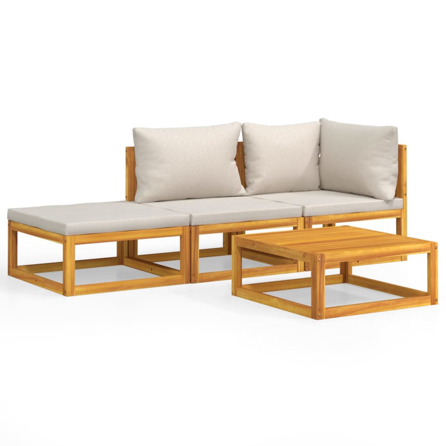 4-Delige Loungeset Met Lichtgrijze Kussens Massief Hout Lichtgrijs corner + middle + table + footrest
