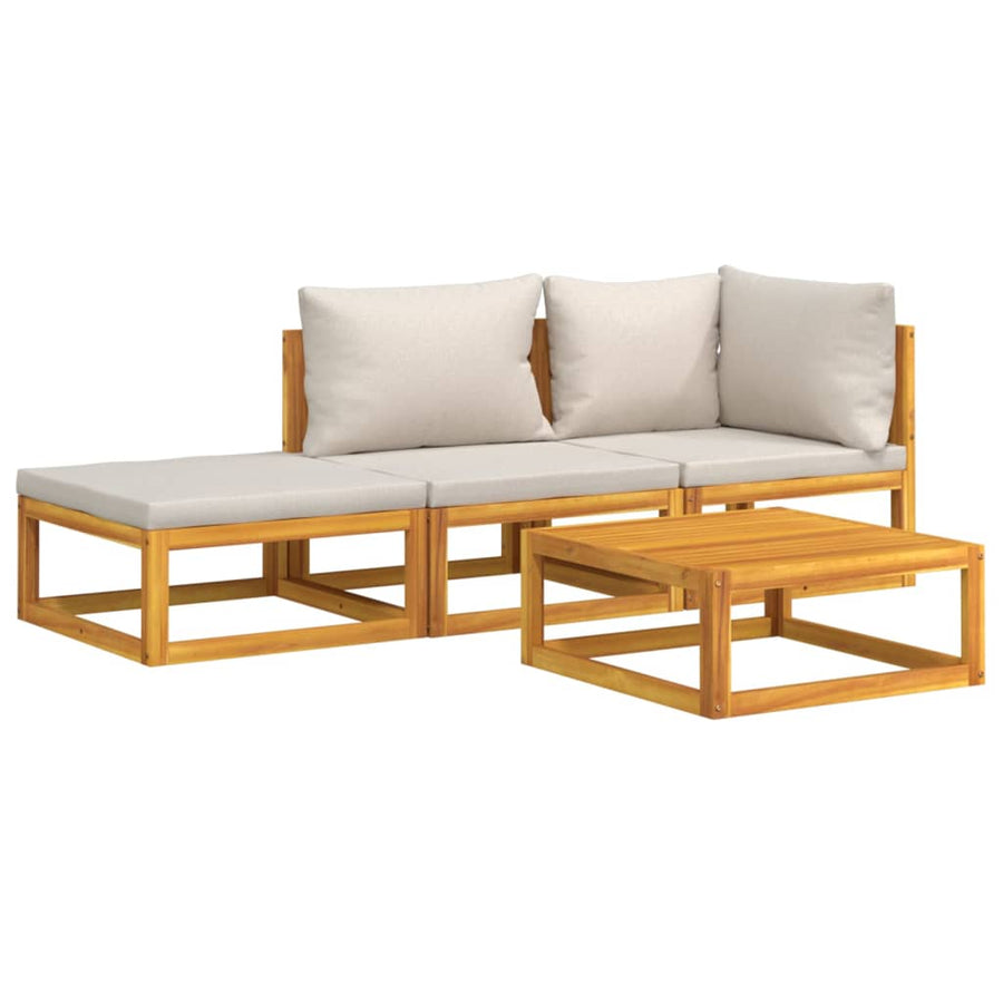 4-Delige Loungeset Met Lichtgrijze Kussens Massief Hout Lichtgrijs corner + middle + table + footrest
