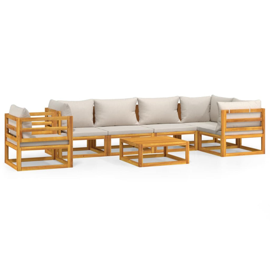 7-Delige Loungeset Met Lichtgrijze Kussens Massief Hout Lichtgrijs 2x middle + 3x corner + chair + table