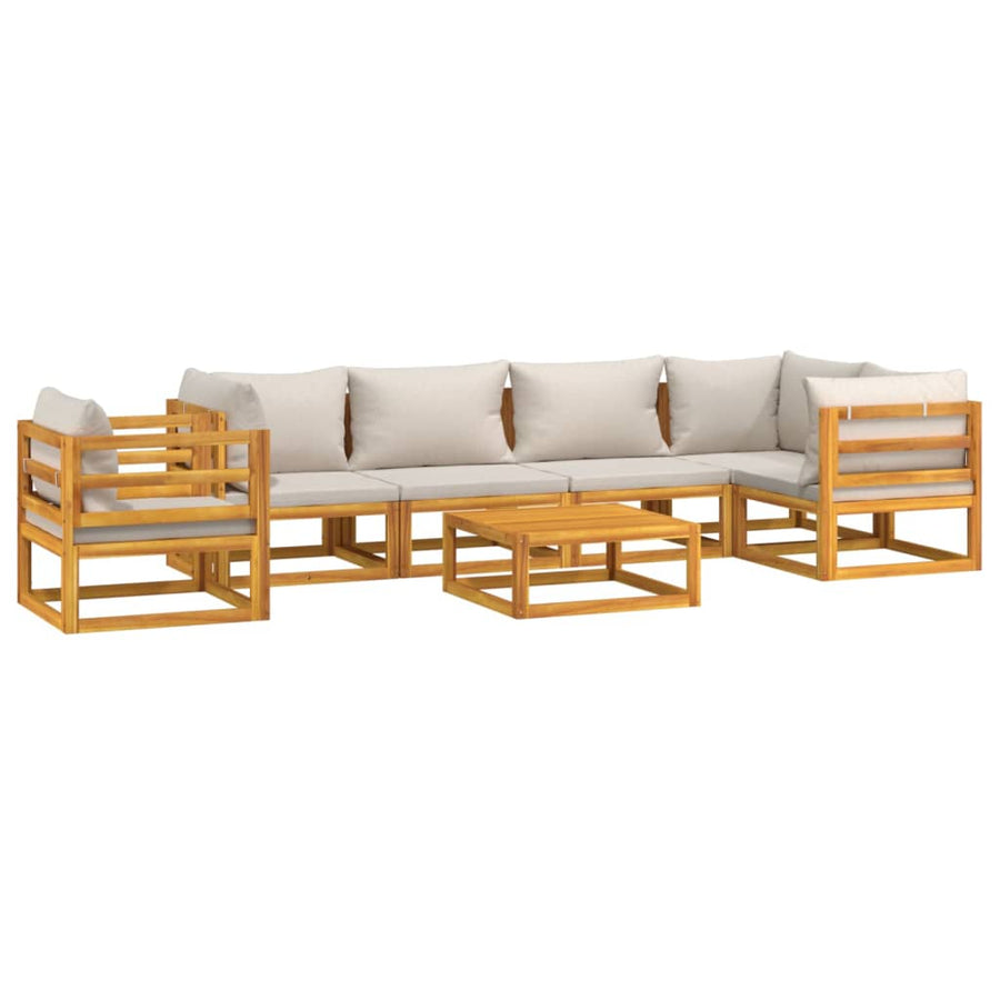 7-Delige Loungeset Met Lichtgrijze Kussens Massief Hout Lichtgrijs 2x middle + 3x corner + chair + table