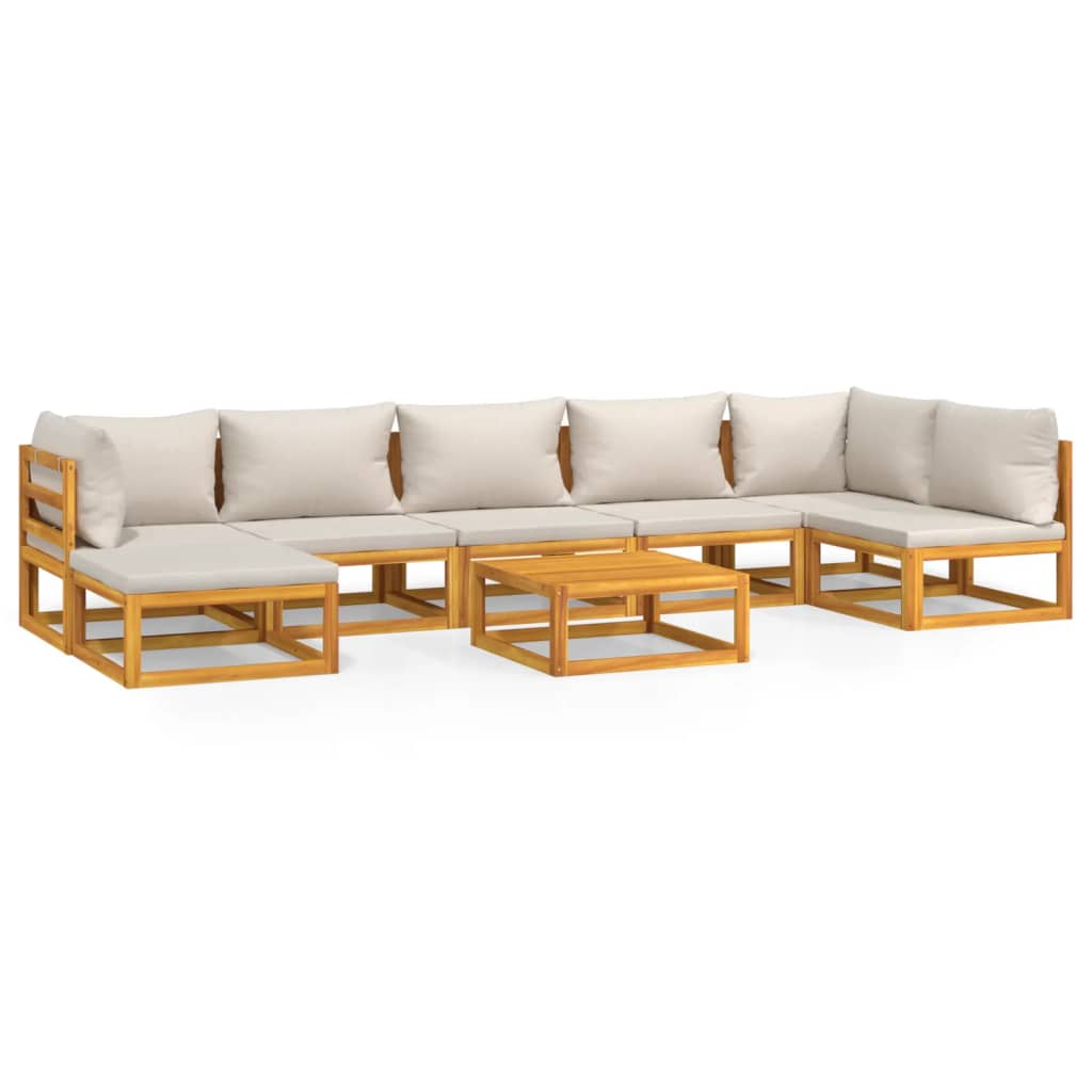 8-Delige Loungeset Met Lichtgrijze Kussens Massief Hout Lichtgrijs 2x hoek + 4x midden + voetensteun + Tafel