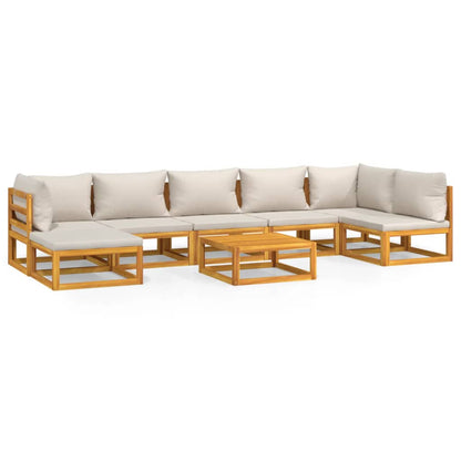 8-Delige Loungeset Met Lichtgrijze Kussens Massief Hout Lichtgrijs 2x hoek + 4x midden + voetensteun + Tafel