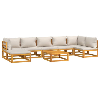 8-Delige Loungeset Met Lichtgrijze Kussens Massief Hout Lichtgrijs 2x hoek + 4x midden + voetensteun + Tafel