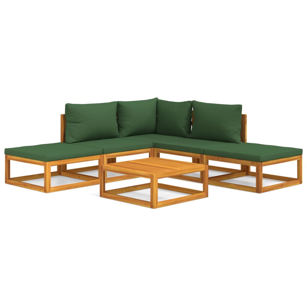 6-Delige Loungeset Met E Kussens Massief Hout Groen hoek + 2x midden + 2x voetensteun + Tafel