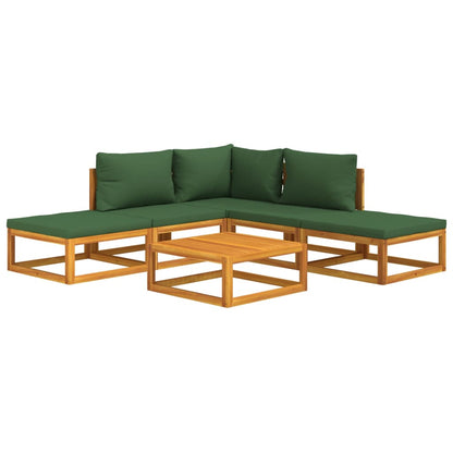 6-Delige Loungeset Met E Kussens Massief Hout Groen hoek + 2x midden + 2x voetensteun + Tafel