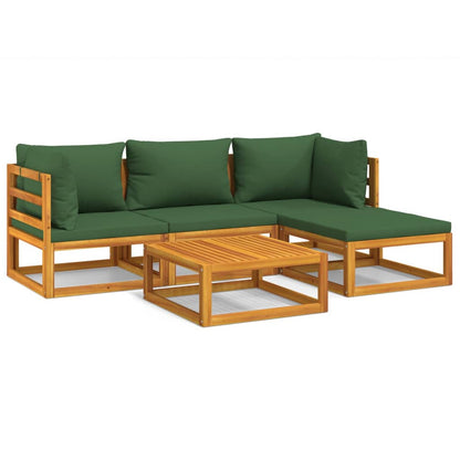 5-Delige Loungeset Met E Kussens Massief Hout Groen 2x hoek + midden + voetensteun + Tafel