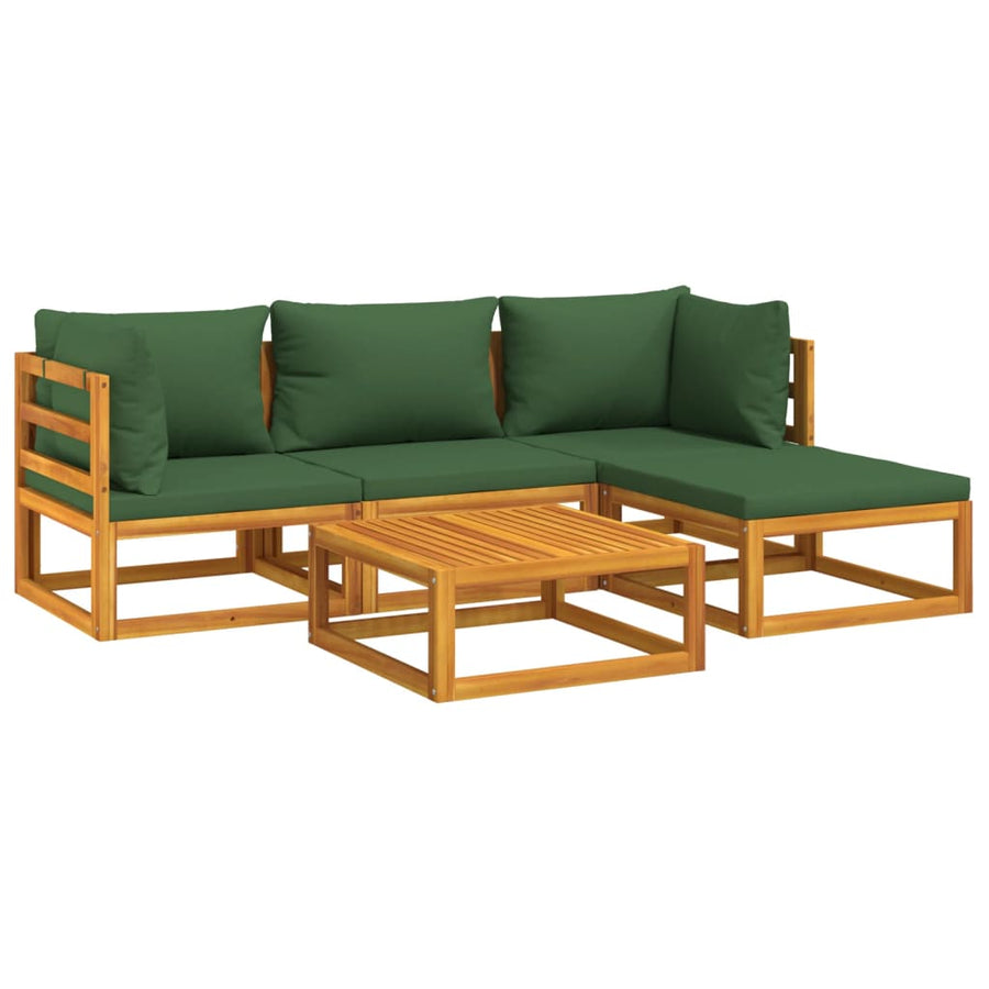 5-Delige Loungeset Met E Kussens Massief Hout Groen 2x hoek + midden + voetensteun + Tafel