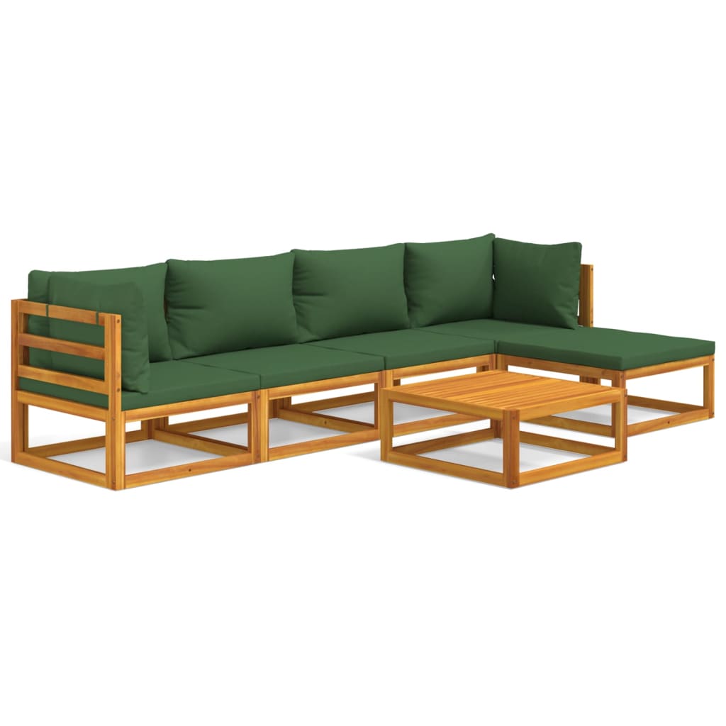 6-Delige Loungeset Met E Kussens Massief Hout Groen 2x hoek + 2x midden + voetensteun + Tafel