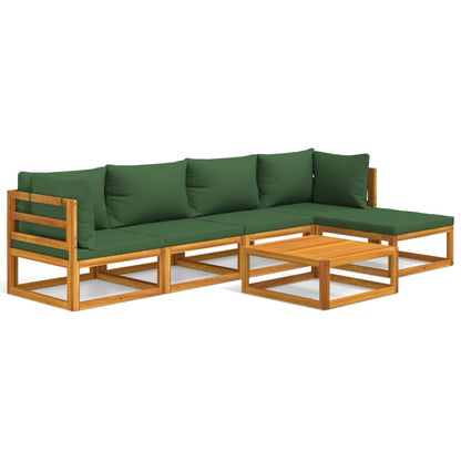 6-Delige Loungeset Met E Kussens Massief Hout Groen 2x hoek + 2x midden + voetensteun + Tafel